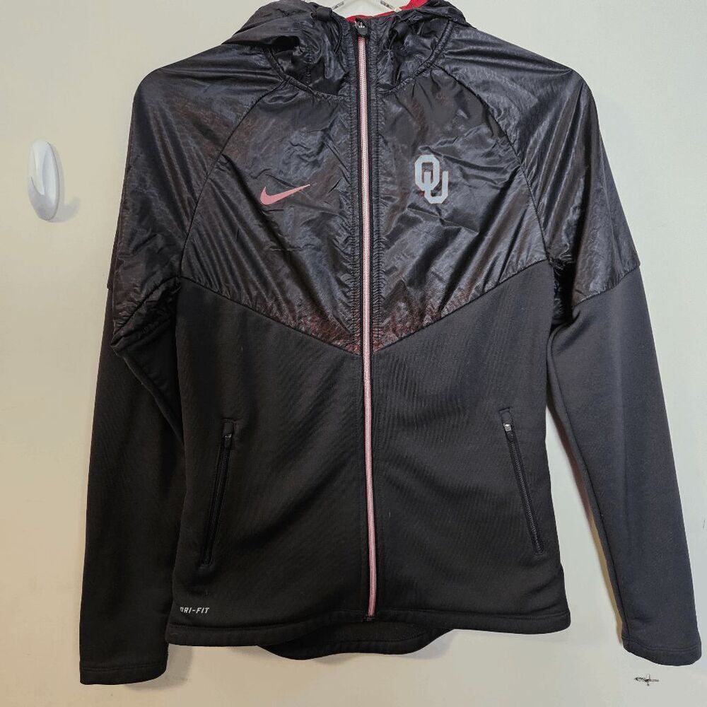 Nike Oklahoma University Full Zip Dri Fit Hooded Jacket Womens Black/Red Size Sm